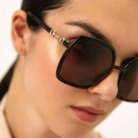 NEW Gucci GG0890S 002  Havana Brown Metal Rectangle Women Sunglasses - Picture 1 of 13